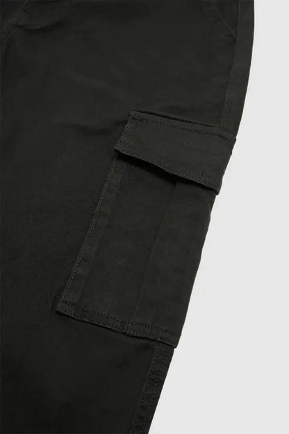 Solid Flap Pocket Mid Waist Tapered Cropped Cargo Pants