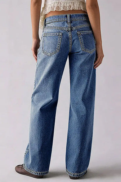 Wash Raw Hem Mid Rise Straight Leg Jeans