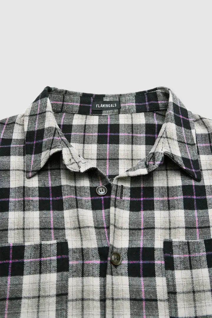 Plaid Pattern Patch Pocket Button Up Long Sleeve Shacket