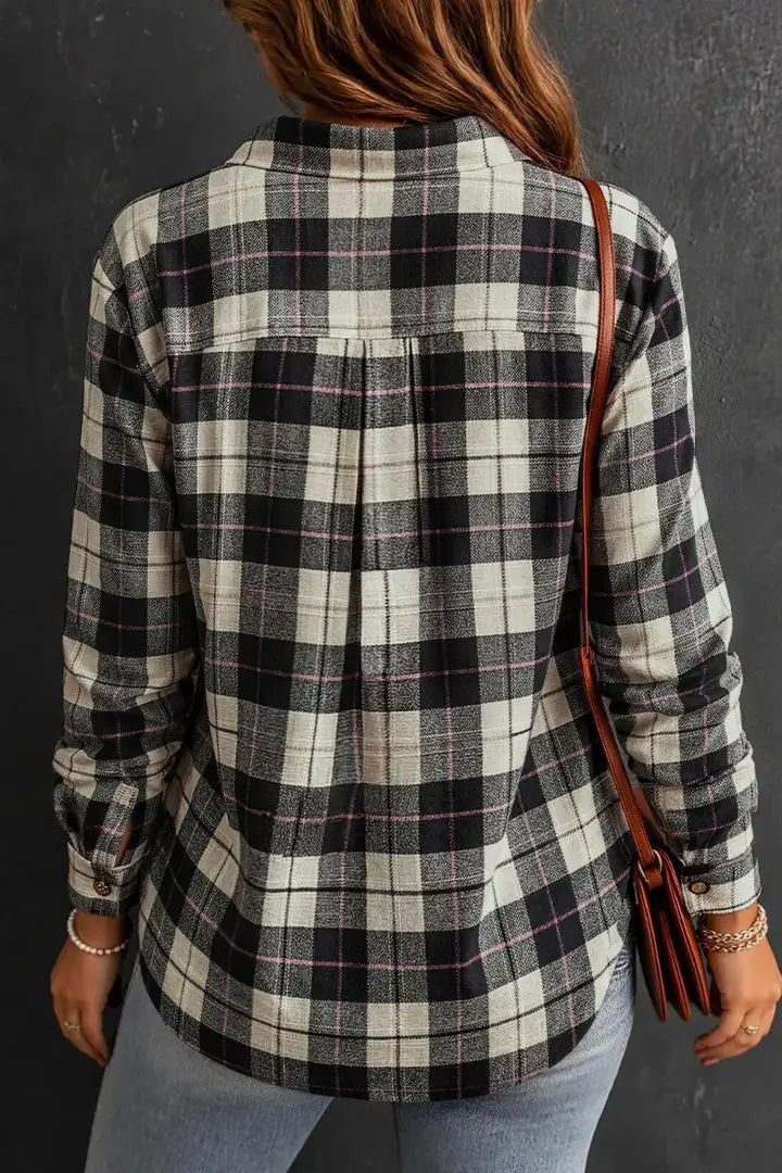 Plaid Pattern Patch Pocket Button Up Long Sleeve Shacket