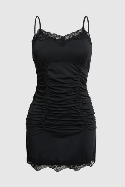 Contrast Lace Ruched Split Hem Cami Night Dress