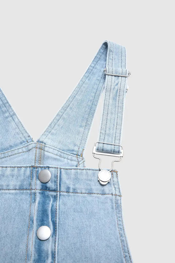 Wash Flap Pocket Stitch Detail High Waist Long Overall Dress