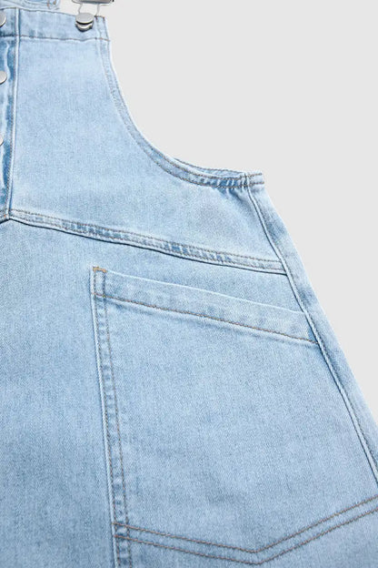 Wash Flap Pocket Stitch Detail High Waist Long Overall Dress