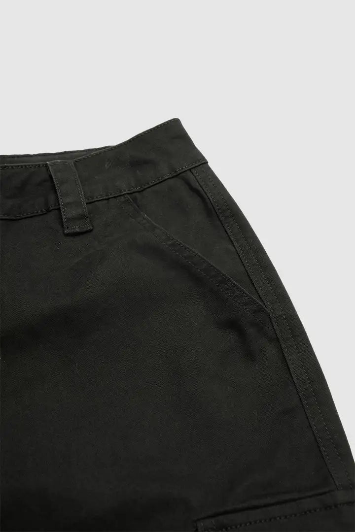 Solid Flap Pocket Mid Waist Tapered Cropped Cargo Pants