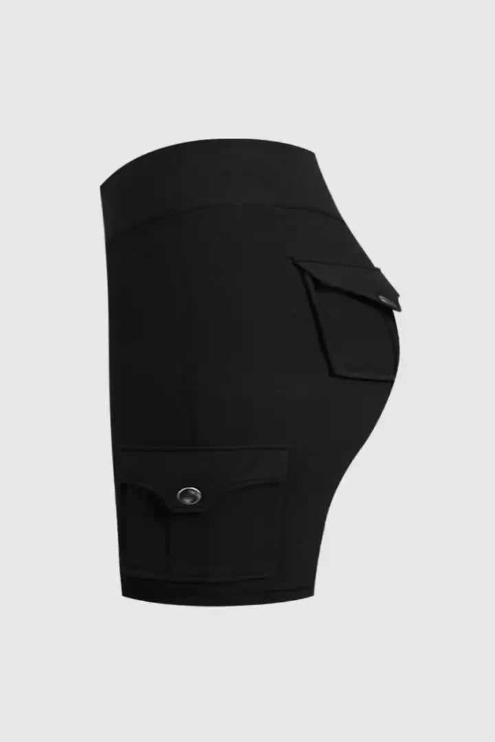 Lycra® Solid Flap Pocket High Waist Sports Shorts