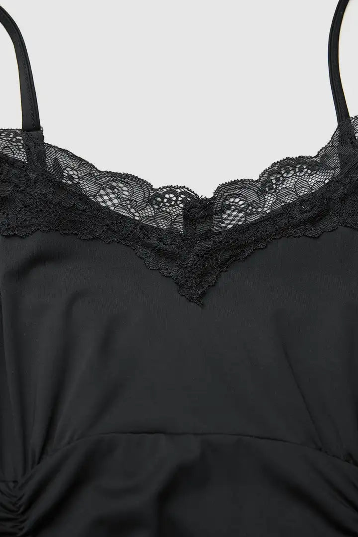 Contrast Lace Ruched Split Hem Cami Night Dress