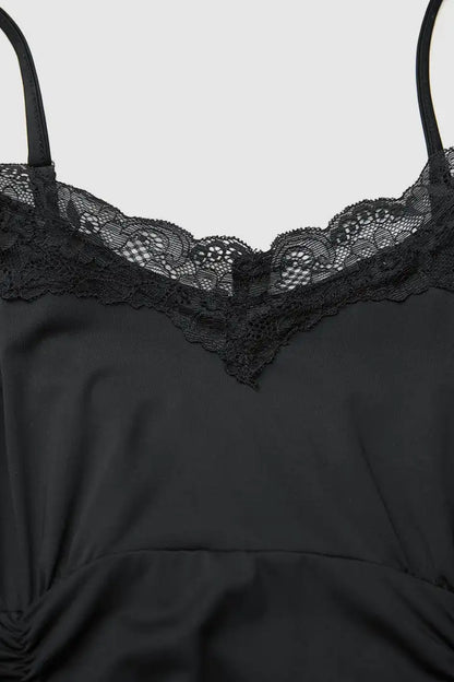 Contrast Lace Ruched Split Hem Cami Night Dress