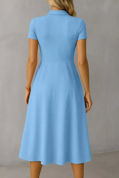 Solid Tie Neck Pleated Midi Dress