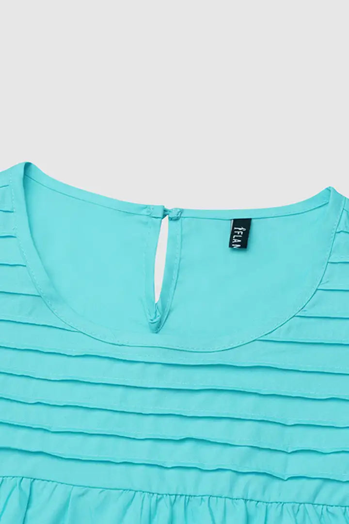 Solid Pleated Ruffle Armhole Top & Slant Pocket Pants Set