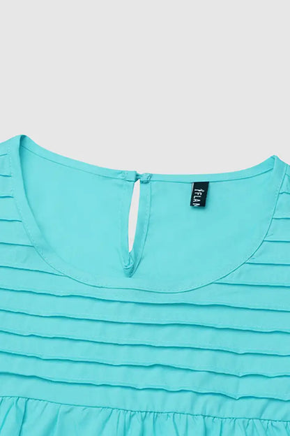 Solid Pleated Ruffle Armhole Top & Slant Pocket Pants Set