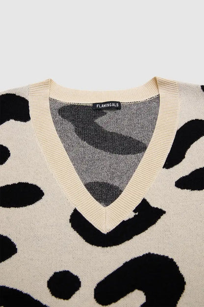 Leopard Print V Neck Long Sleeve Sweater