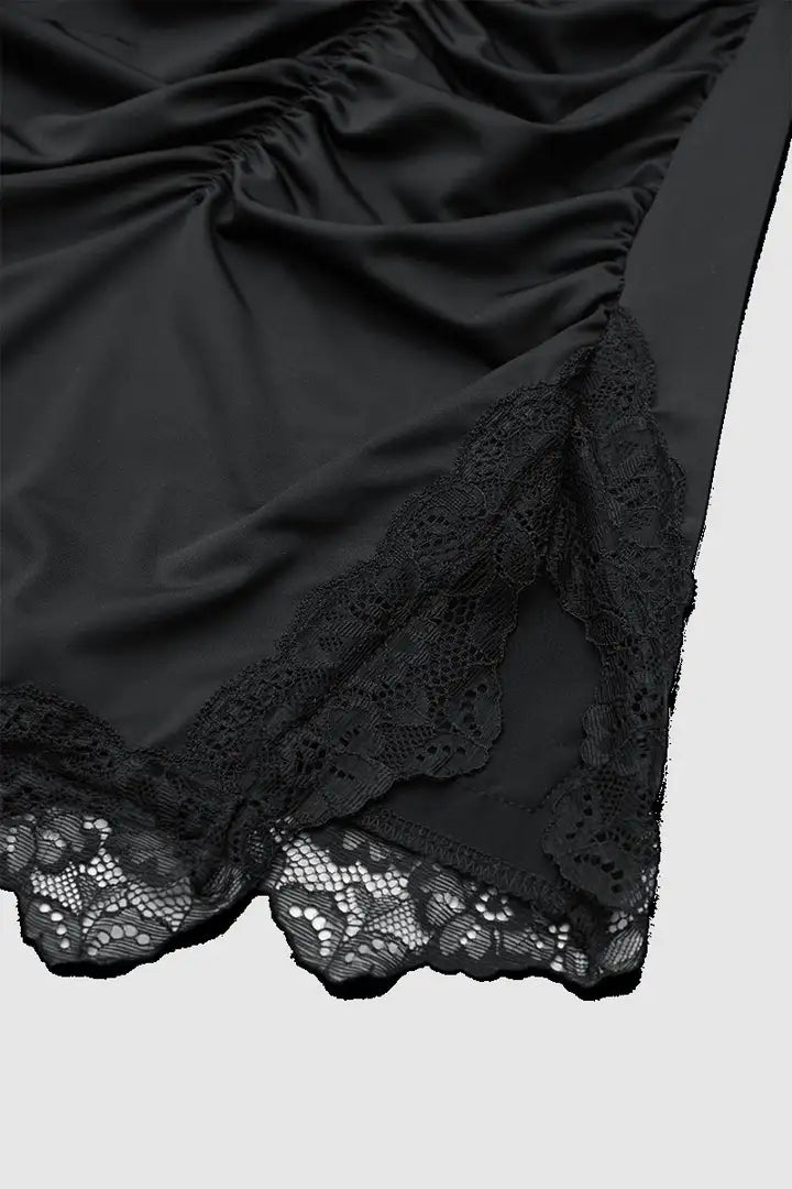 Contrast Lace Ruched Split Hem Cami Night Dress