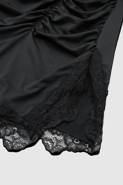 Contrast Lace Ruched Split Hem Cami Night Dress