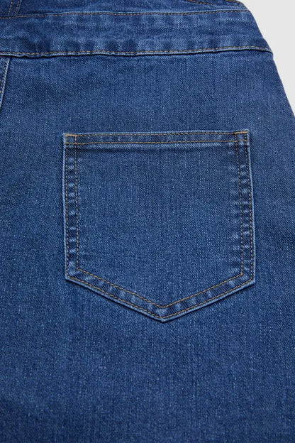 Wash Patch Pocket Pleated Long Denim Overall Dress