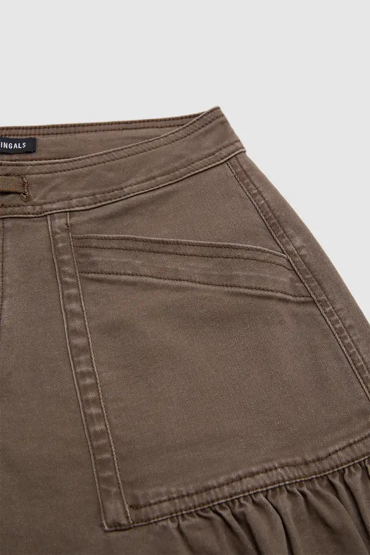 Solid Ruched Patch Pocket Drawstring Mid Waist Wide Leg Pants